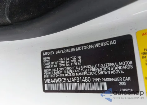 2018 BMW 430I z USA, uszkodzony, nr VIN WBA4W3C55JAF91480
